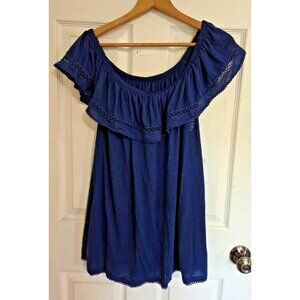 Faded Glory BOHO Womens Blouse 2X Off  Shoulder Blue Flowy - Pre-Owned